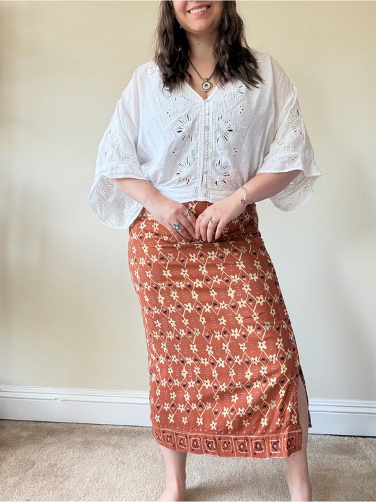 Sigrid Olsen Dresses & Skirts - Vintage Sigrid Olsen Embroidered Rust Floral Midi Skirt